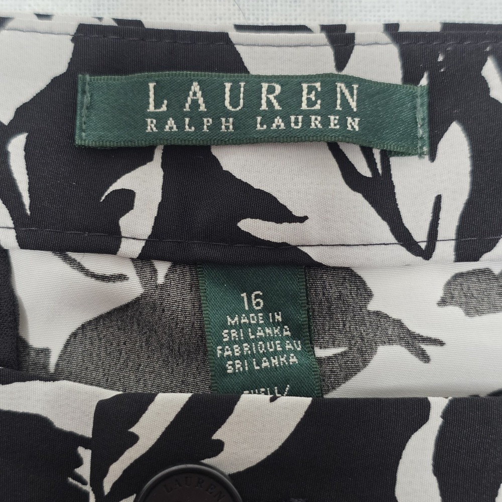 Lauren Ralph Lauren Black White Floral Wide Leg Pants Trousers Size 16 High Rise - Picture 3 of 9